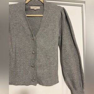 LOFT Grey Cardigan with Crystal Buttons